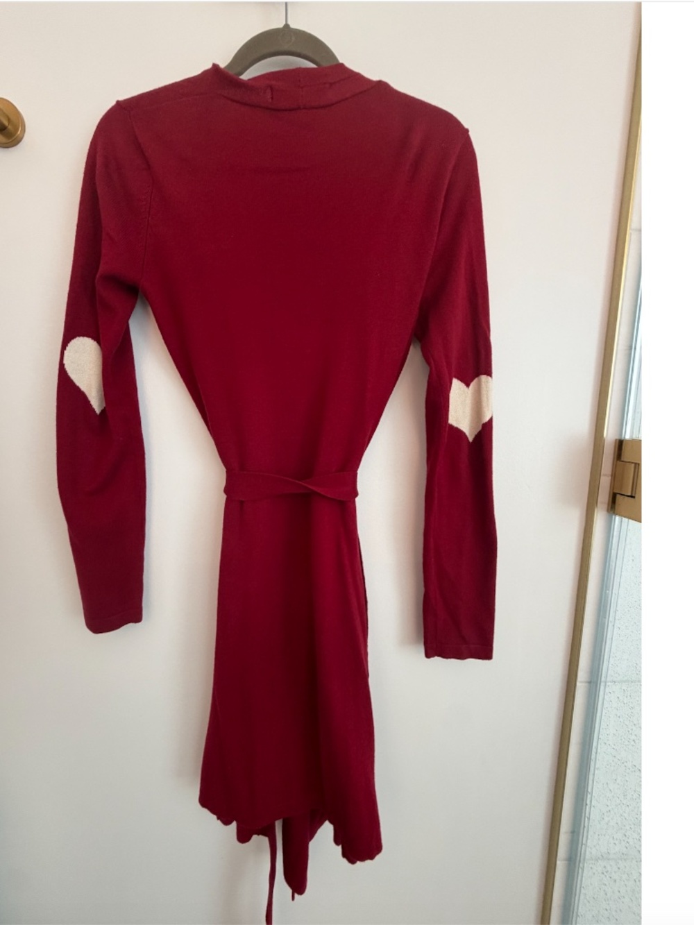 Amber Hagen Red Heart-Elbowed Cardigan Sweater Size S